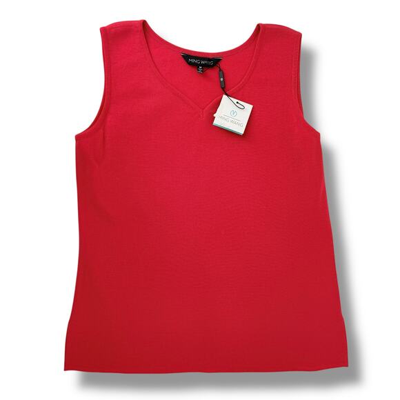 Ming Wang V Neck Acrylic Shell Tank Top Shirt Womens Size Small Deep Pink Coral - Picture 1 of 4
